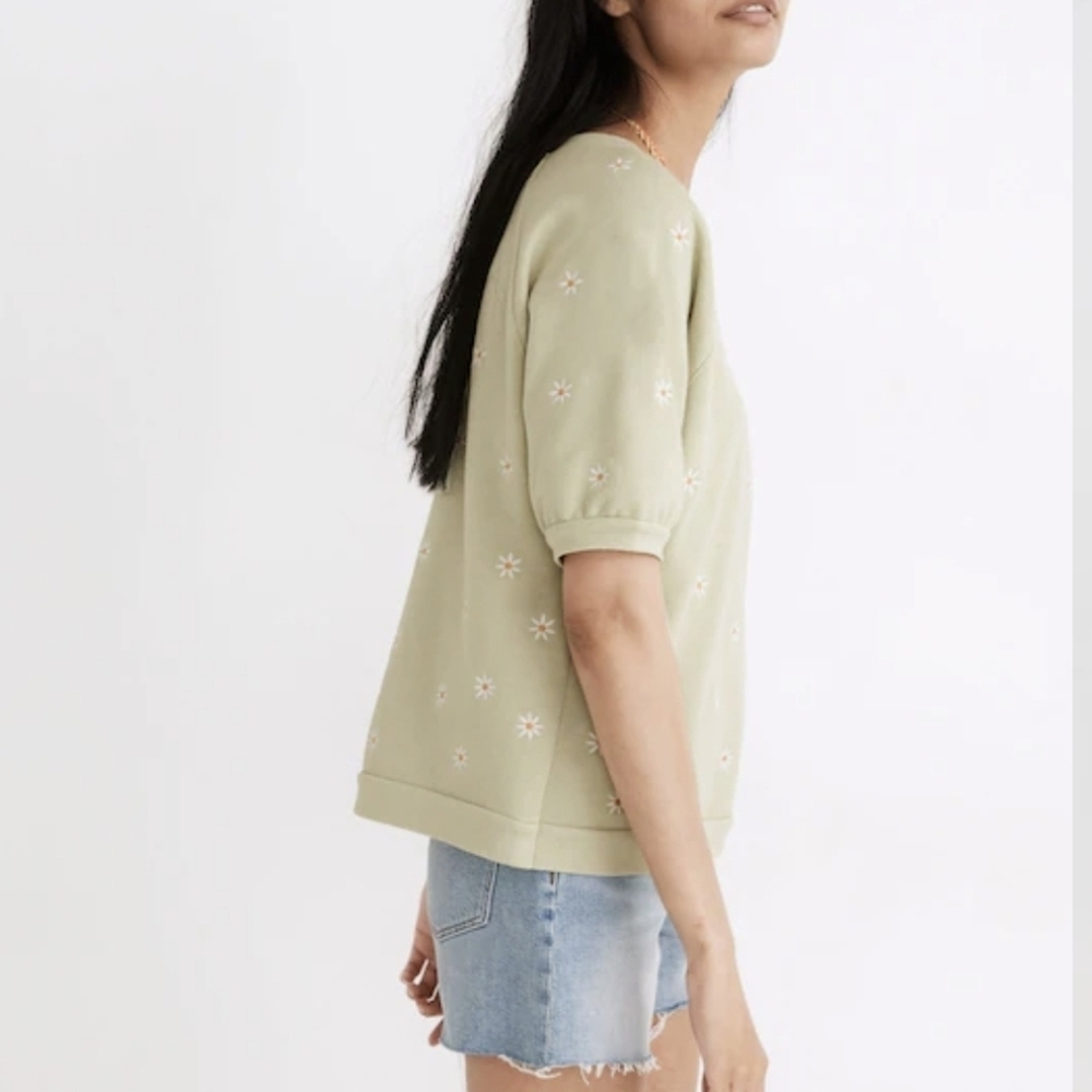 Madewell Daisy Embroidered Short Sleeve Sweatshirt Size XS - Picture 2 of 9